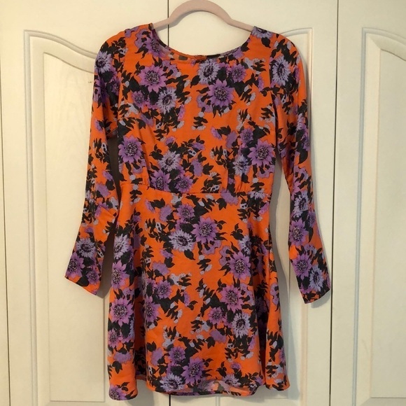 Free People Parker Orange Purple Floral Mini Dress Size 0 - Picture 2 of 11